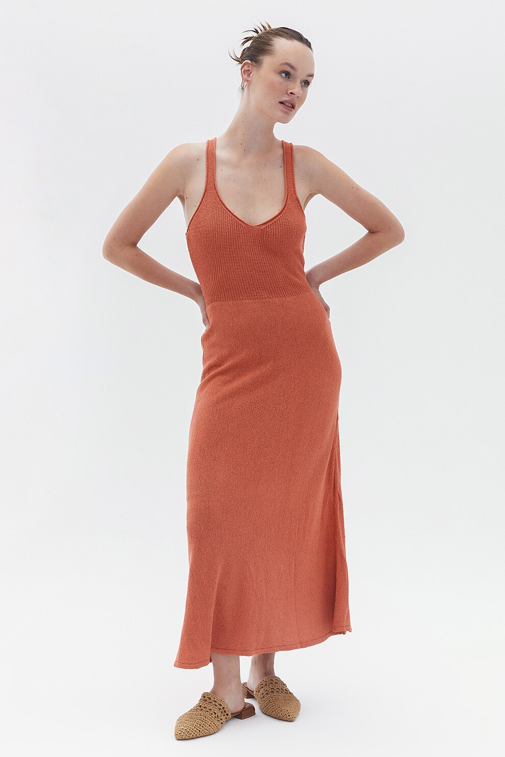 OXXO, Rochie maxi cu decolteu in V, Portocaliu stins, S