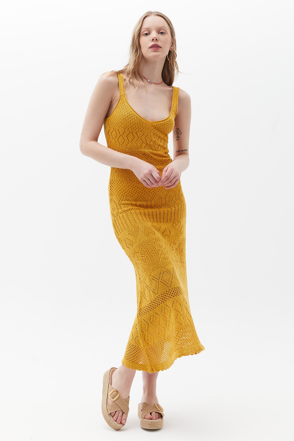 OXXO, Rochie midi din tricot, Galben sofran, XS