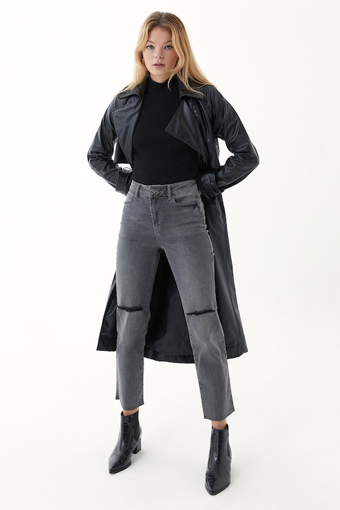 OXXO, Blugi mom-fit cu talie inalta, Gri