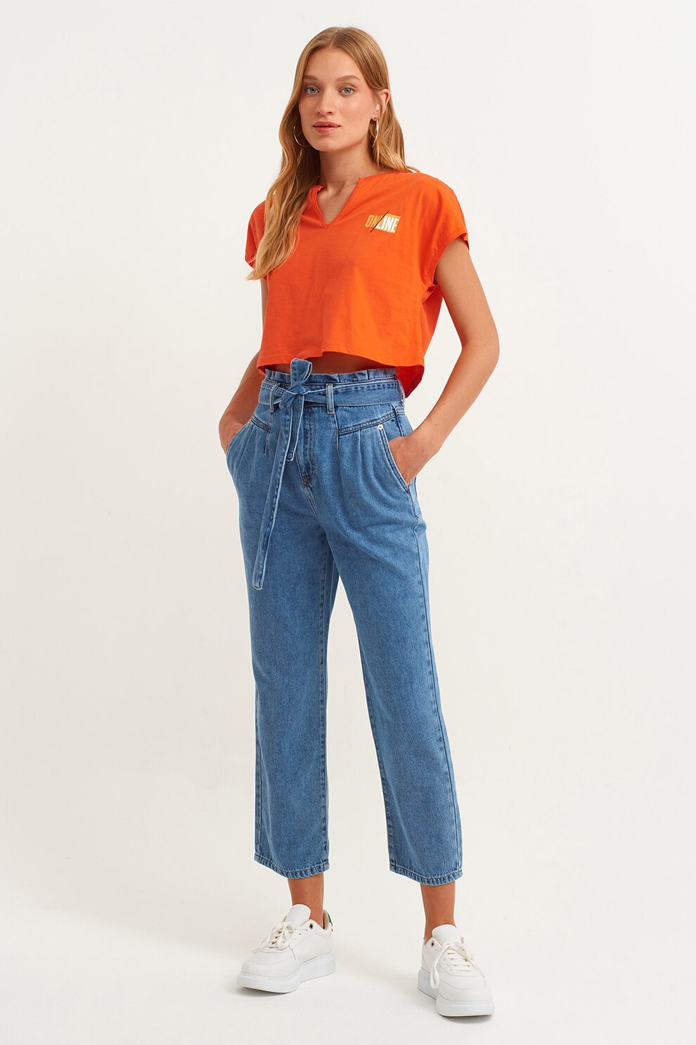 OXXO, Pantaloni crop cu croiala dreapta, Albastru, 42