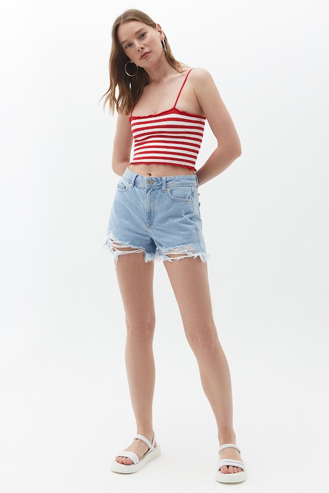 OXXO, Blugi scurti cu terminatii cu aspect deteriorat, Albastru deschis