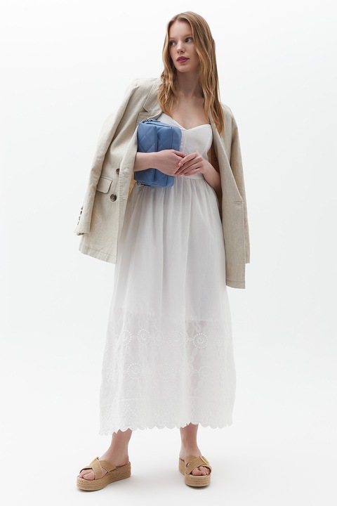 OXXO, Rochie lunga cu bretele inguste si model uni, Alb