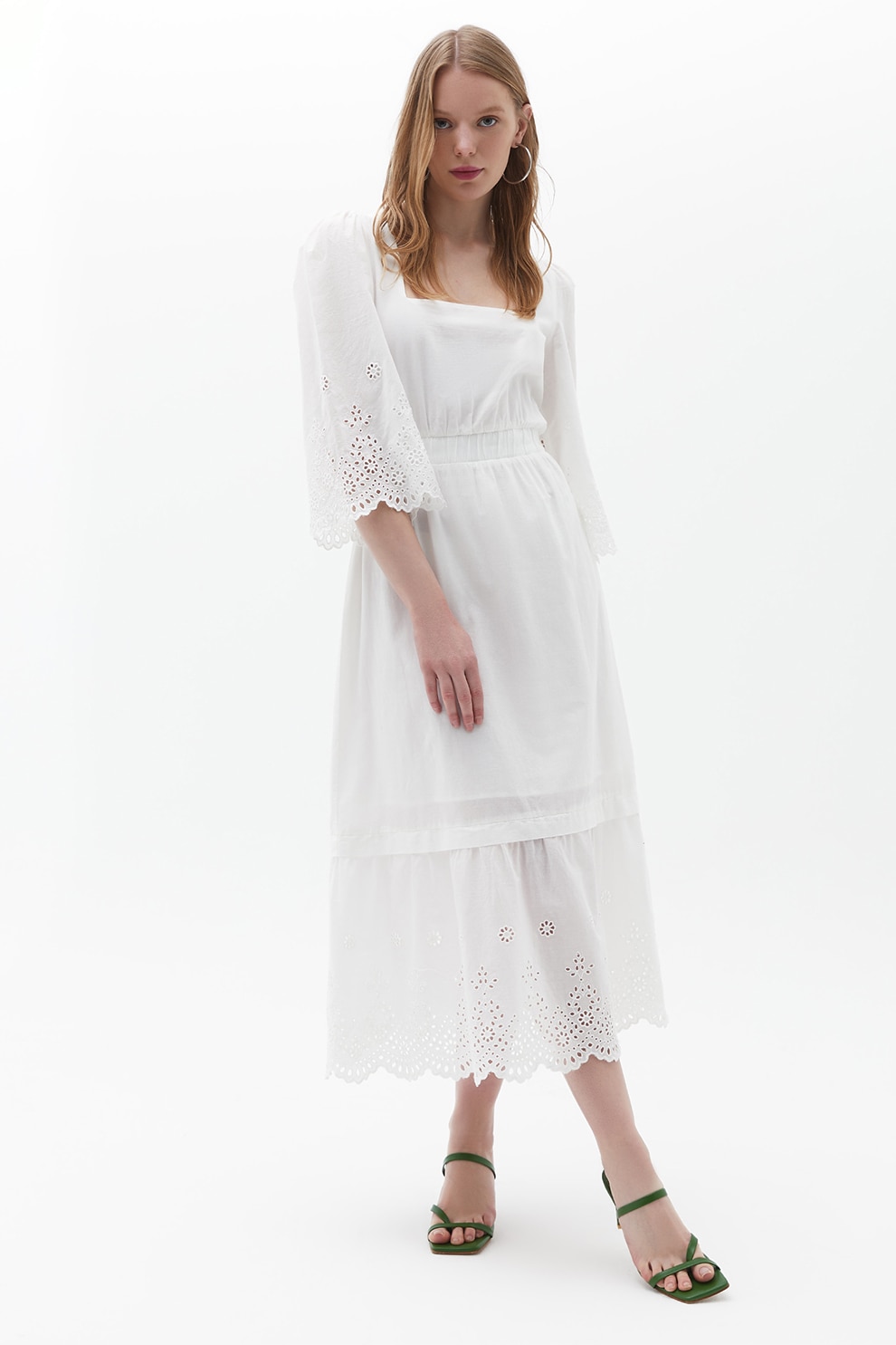OXXO, Rochie uni cu maneci medi, Alb optic, XS
