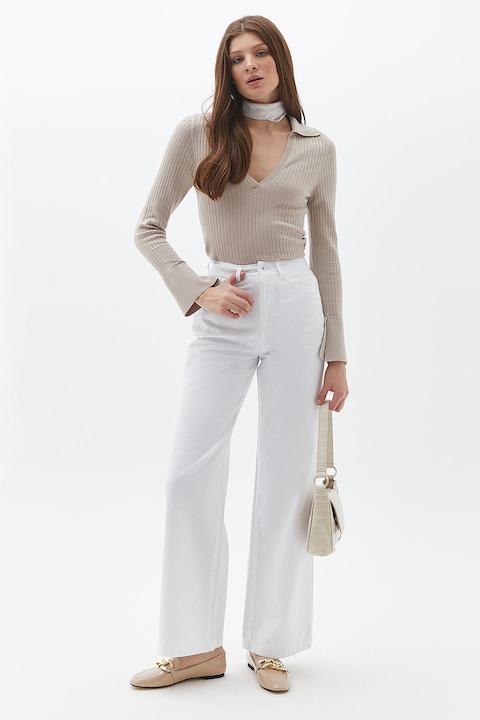 OXXO, Blugi cu croiala ampla si talie inalta, Alb