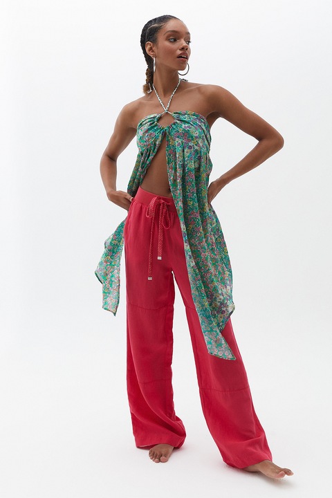 OXXO, Bluza din amestec de bumbac cu imprimeu floral, Verde/Lila/Roz