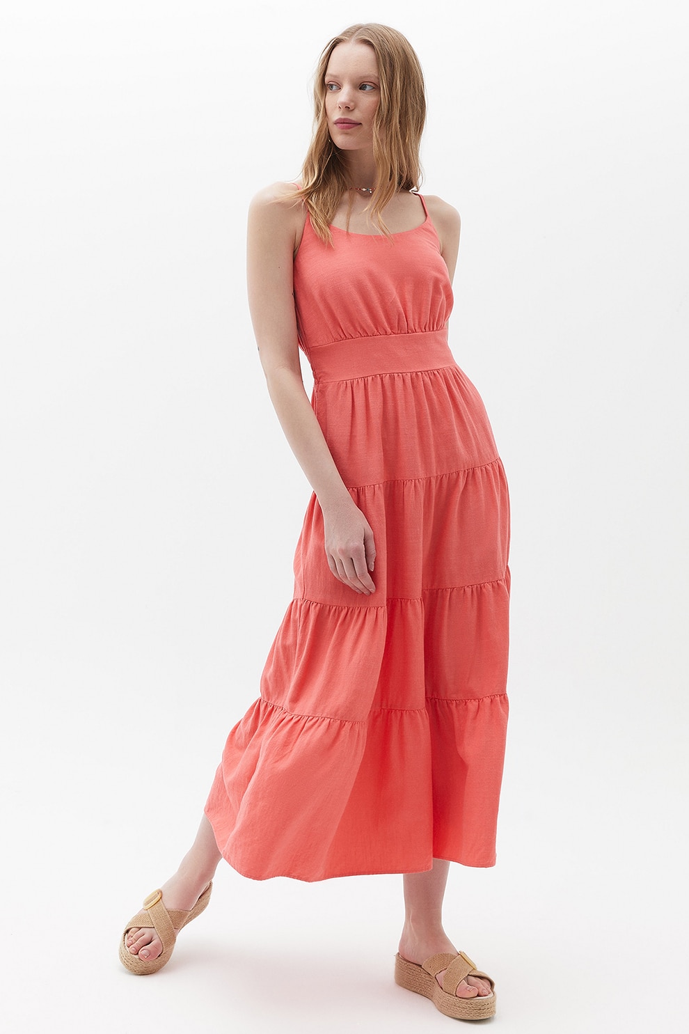 OXXO, Rochie midi stratificata cu croiala in A, Corai, XS