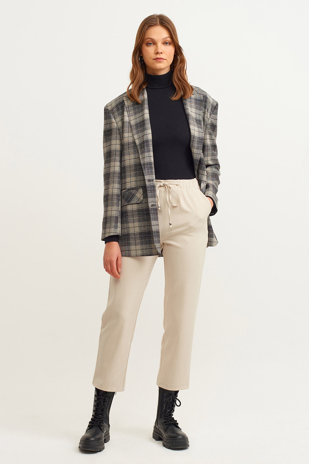 OXXO, Pantaloni crop cu snur, Bej, 2XS