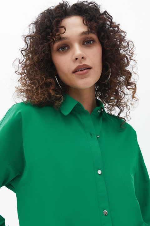 OXXO, Camasa uni din amestec de bumbac, Verde, XS