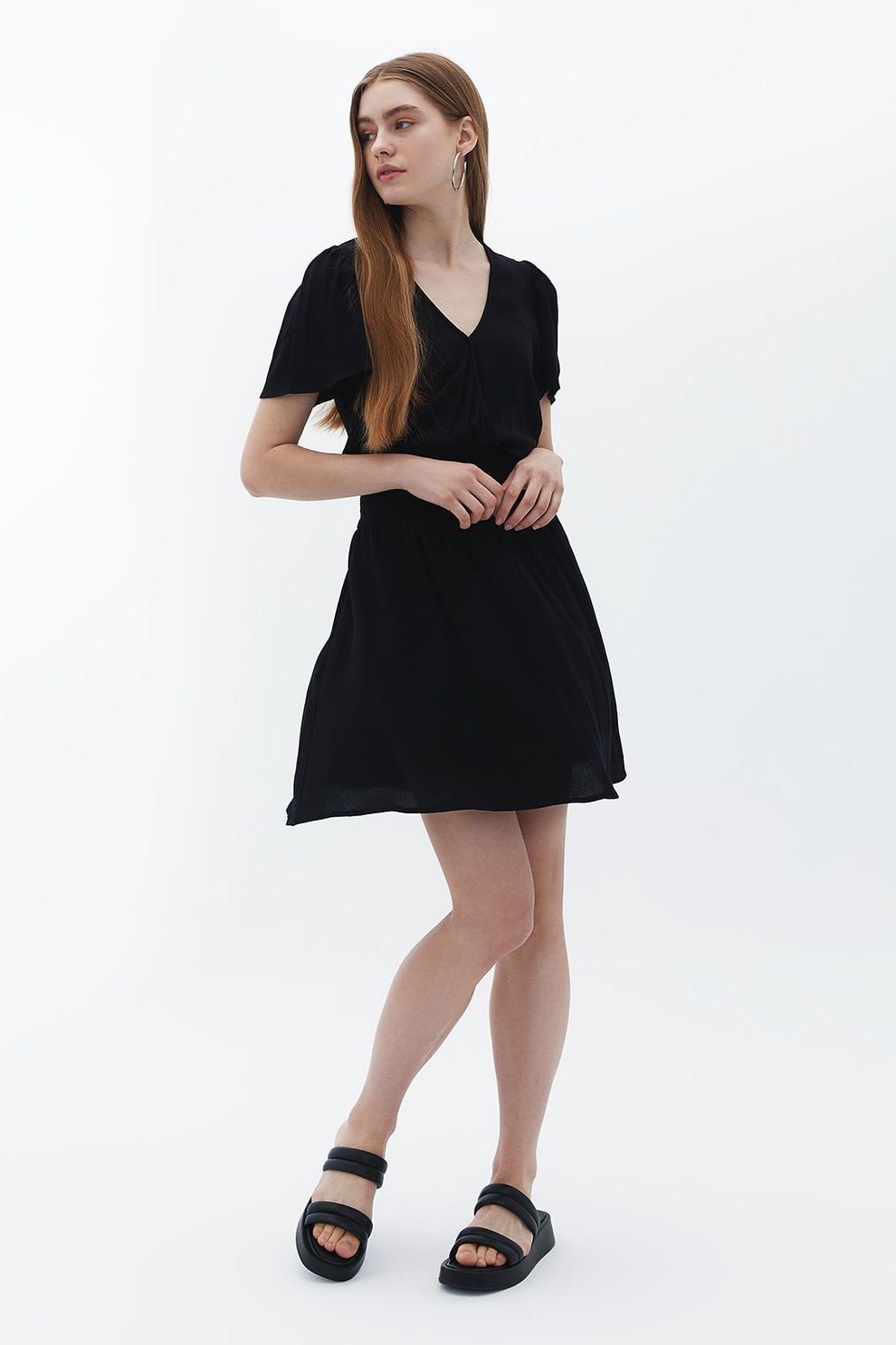 OXXO, Rochie mini evazata, Negru, XS