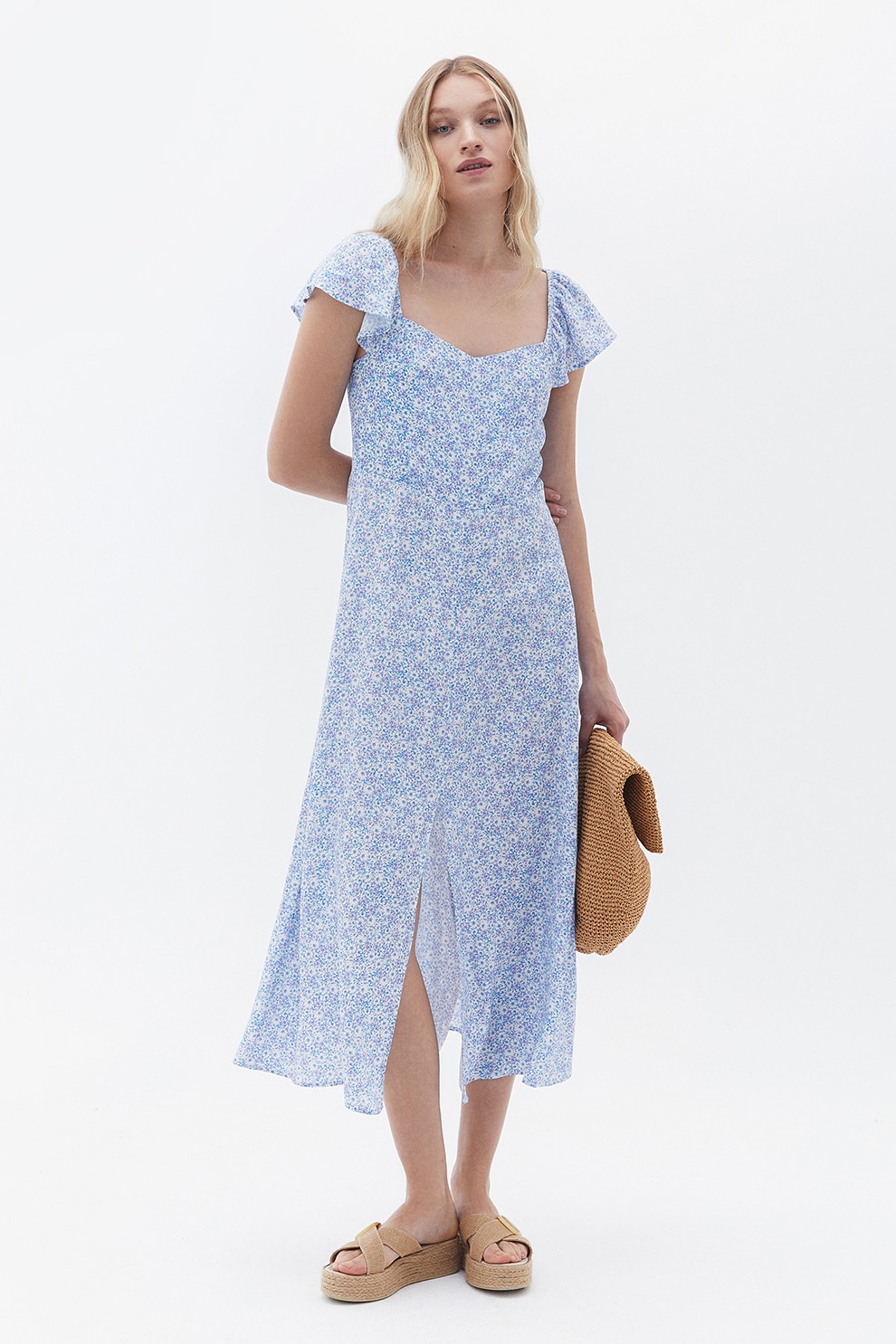 OXXO, Rochie mini cu imprimeu midi, Alb, Albastru, L