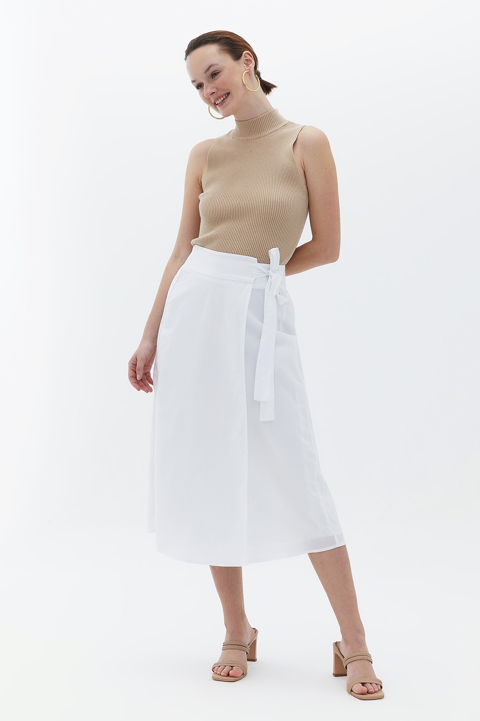 OXXO, Fusta midi cu model petrecut, Alb, M