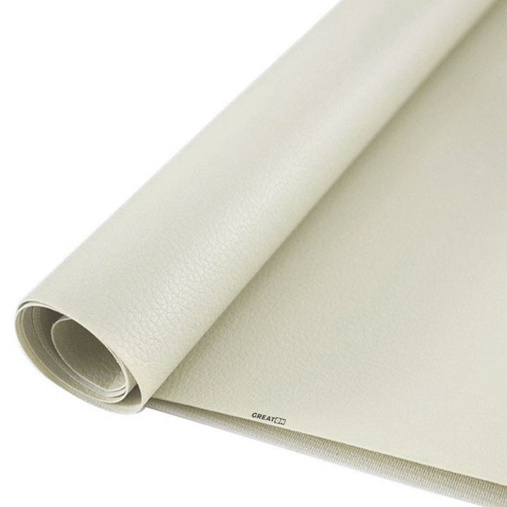 Piele Ecologica GREATON Tip Folie/Sticker Autoadeziv, Ideala Pentru Reconditionare Si Retapitare Canapea, Fotoliu Sau Scaun Auto, Articole Din Piele, Rola 75 x 250 Cm, Crem