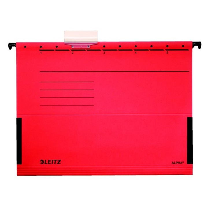 Висяща папка, със странична защита, картон, А4, LEITZ "Alpha", червена