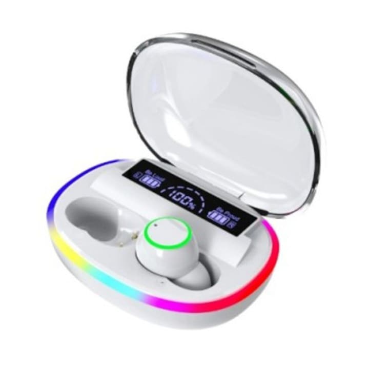 Casti HD Sound TWS, fara fir, cu power bank si display, BT-36, negru, 196966