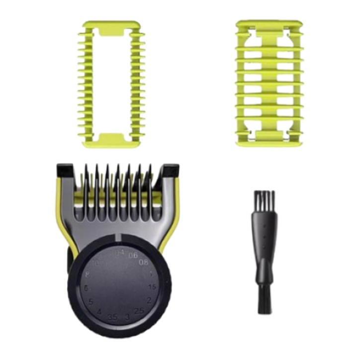 Emelő kompatibilis a Philips OneBlade borotvával, Aisdelu®, vezetőfésű 14 különböző mérettel (0,4-10 mm), nedves és száraz használatra, védőtartozék, kefe mellékelve, újrafelhasználható