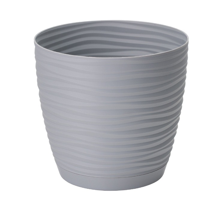 Ghiveci flori Sahara, cu farfurie, plastic, Ø 13 cm, gri