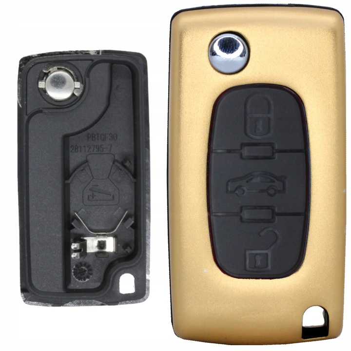 Carcasa cheii auto, Me premium, Aurie, 3 butoane, Capac, Posibilitate de schimbare a varfului de la cheia veche