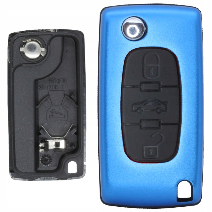 Carcasa cheie auto, Me premium, Albastru, 3 butoane, Posibilitate de transferare a elementelor din vechea cheie, Montaj baterie cr1620