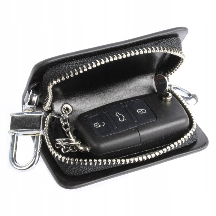 Husa din piele pentru cheie de masina, Me premium, Neagra, Protectie impotriva caderilor si zgarieturilor, Universala, Dimensiuni 97 x 52 x 24 mm