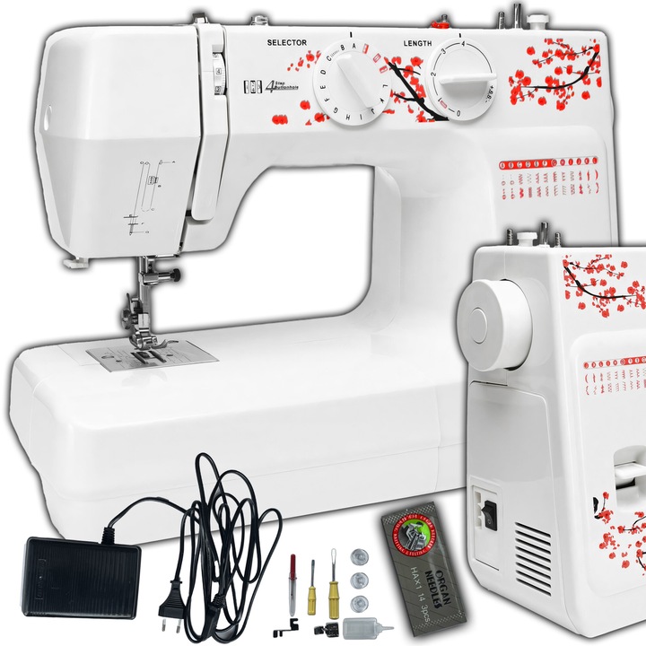 Шевна машина RETOO HandyTools, 48 шаблона за шевове, свободно рамо, осцилираща бобина, LED осветление, регулиране на дължината на шева, стабилна конструкция, флорален дизайн, включени аксесоари, идеален за начинаещи и професионалисти, мрежово захранване