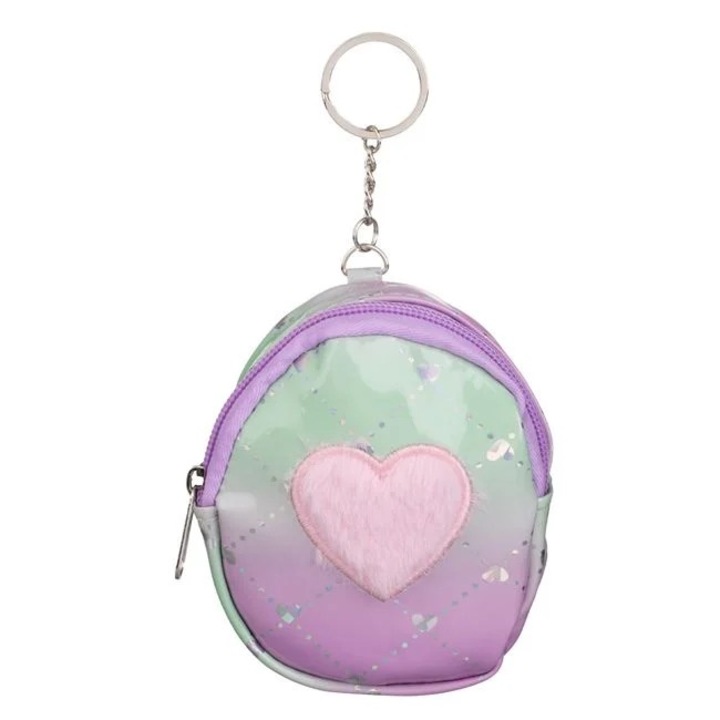 Портфейл - ключодържател Люляк зелен омбре изкуствена кожа сърце 9,5x11 см