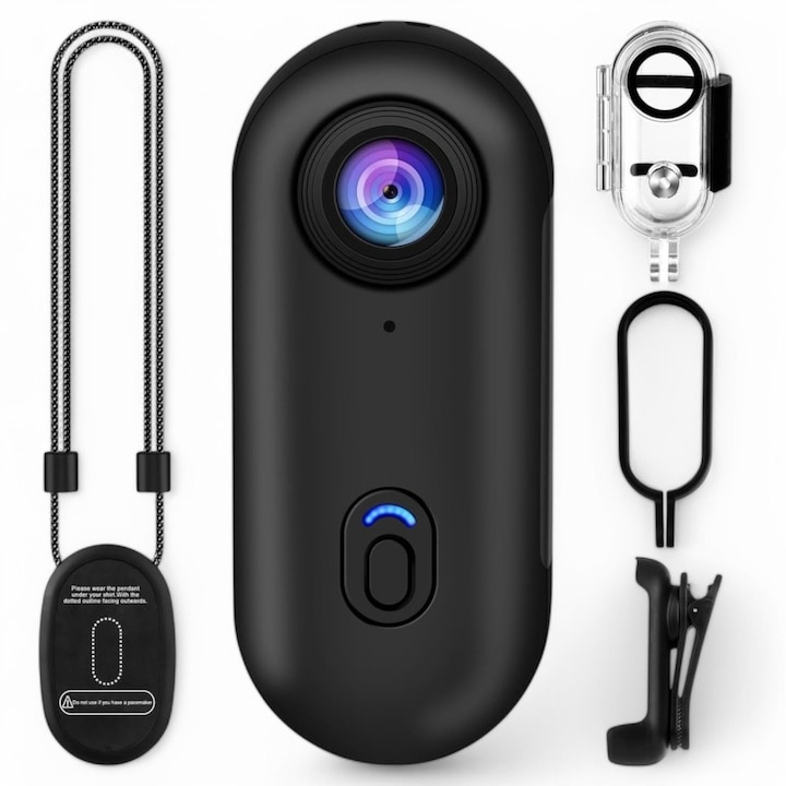 LONDEMM 4K Ultra HD камера за тяло, WiFi връзка, Body Cam Sport, видео резолюция 3840*2160, 800mAh батерия, 120º широк ъгъл, място за съхранение до 256GB, водоустойчив калъф, стойка за велосипед, магнитен ремък, пружинна скоба, черен