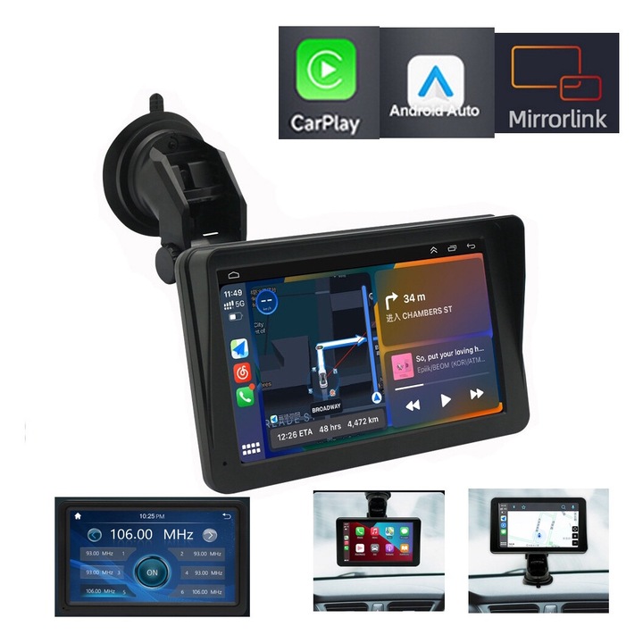 Мултимедийна система за автомобил с Apple CarPlay/Android Auto, MirrorLink, функция FM модулатор, Bluetooth 5.0, включена камера Fear, 7-инчов HD 1024 x 600 LCD сензорен екран, съвместим с Google Assistant и Siri, черен