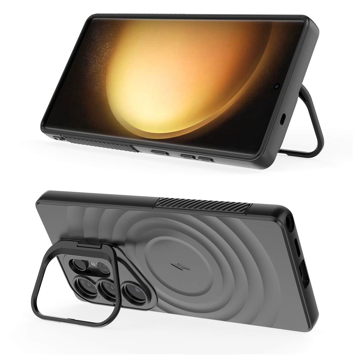Husa compatibila cu Samsung Galaxy S25 Ultra, pentru telefon mobil cu protectie pentru camera, Tehnologie MagSafe, Negru