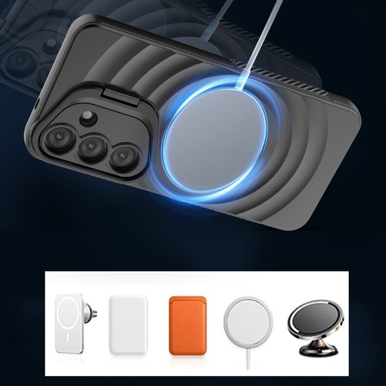 Husa compatibila cu Samsung Galaxy S25 Ultra, pentru telefon mobil cu protectie pentru camera, Tehnologie MagSafe, Negru