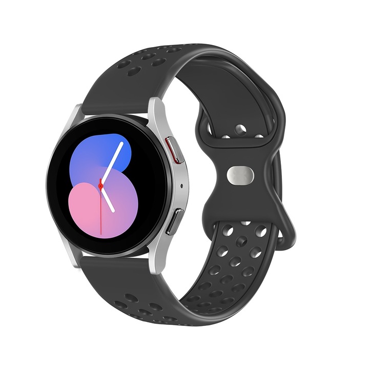 Vogo® univerzális óraszíj, amely kompatibilis a következőkkel: Xiaomi, Huawei Watch, Garmin, Amazfit, Samsung Galaxy Watch, 20 mm, perforált szilikon, fekete