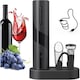 Set tirbuson electric cu 5 accesorii, inclusiv deschizator electric reincarcabil, taietor de folie, aerator pentru turnat, pompa de vid si dopuri de vin, baza de incarcare, ABS, negru