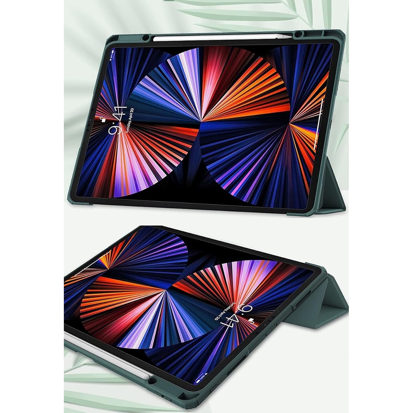 Husa pentru tableta, 12,9", verde, cu suport pentru rama, protectie 5 in 1