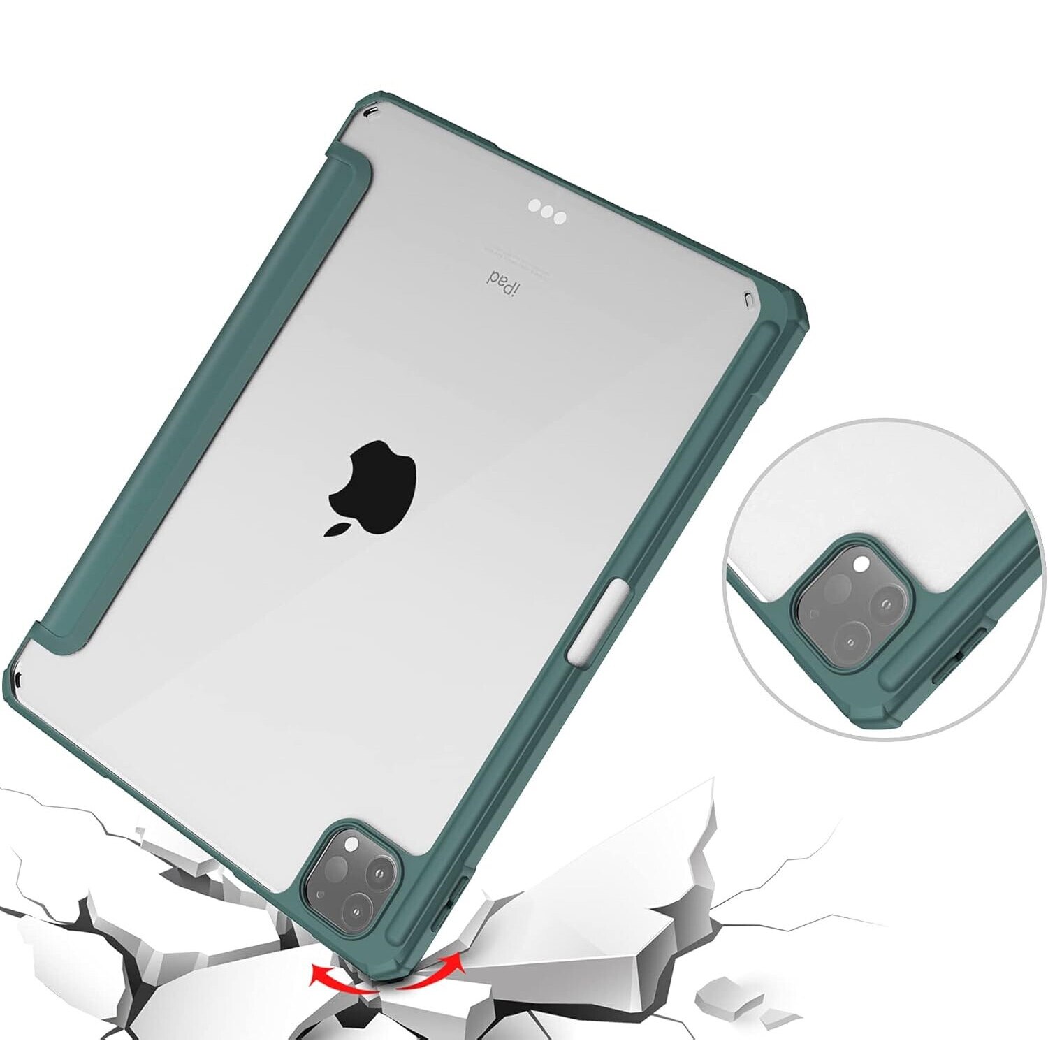 Husa pentru tableta, 12,9", verde, cu suport pentru rama, protectie 5 in 1