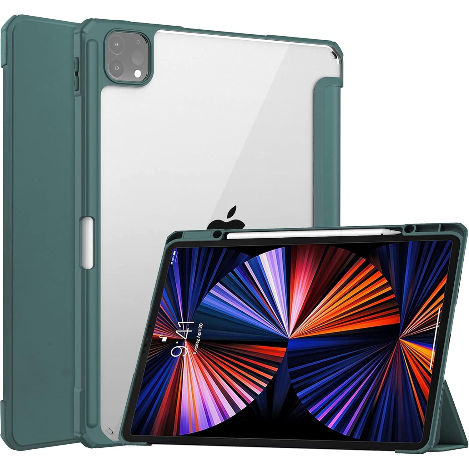 Husa pentru tableta, 12,9", verde, cu suport pentru rama, protectie 5 in 1