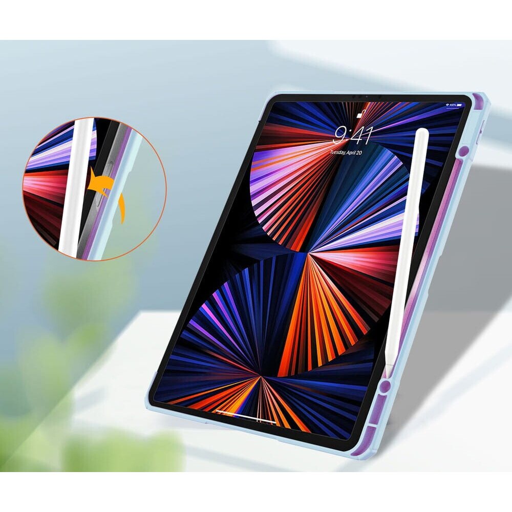 Husa tableta pentru iPad Pro 12,9", magnetica, cu suport pentru stylus, albastra, 5 in 1