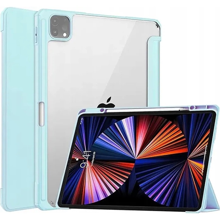 Husa tableta pentru iPad Pro 12,9", magnetica, cu suport pentru stylus, albastra, 5 in 1