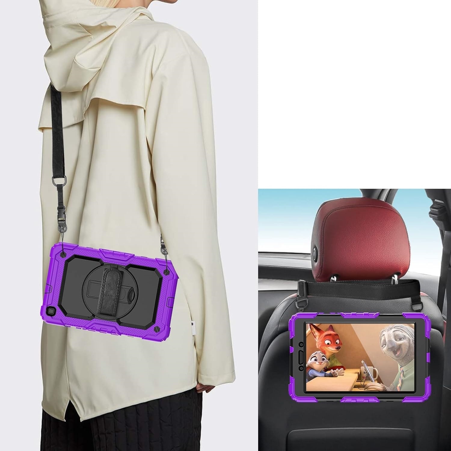 Husa tableta, 8,7", violet, cu suport si curea de umar