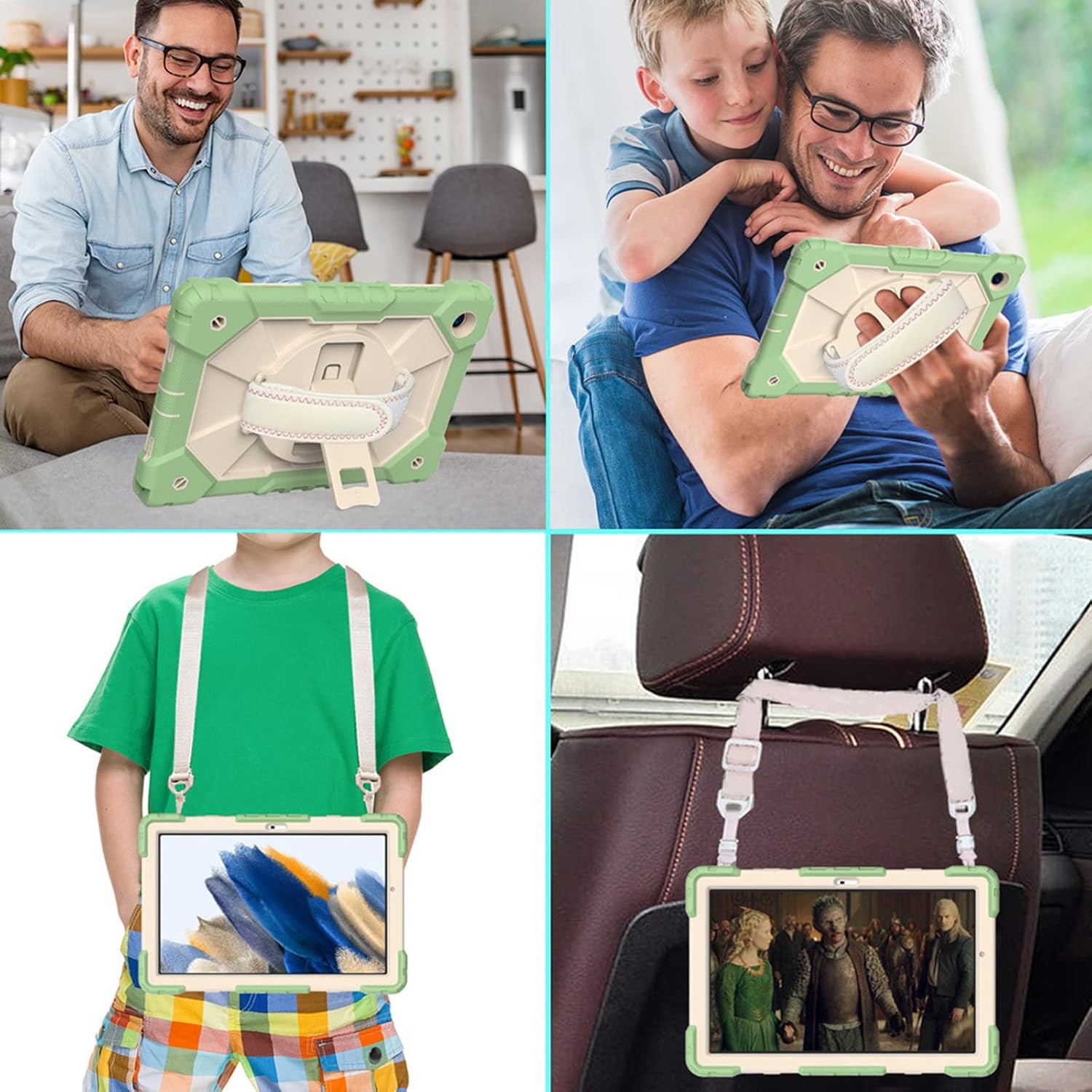 Husa tableta pentru iPad Air 5/Air 4 10.9", verde, cu suport si curea reglabila, constructie tripla