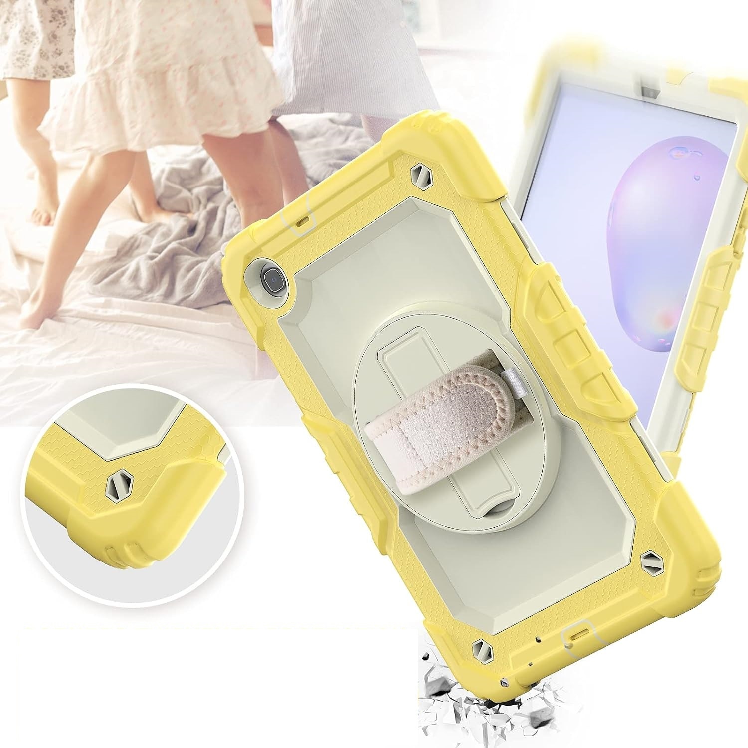 Husa tableta, Samsung Galaxy Tab A7 10.4", 3 straturi, suport rotativ 360°, galben