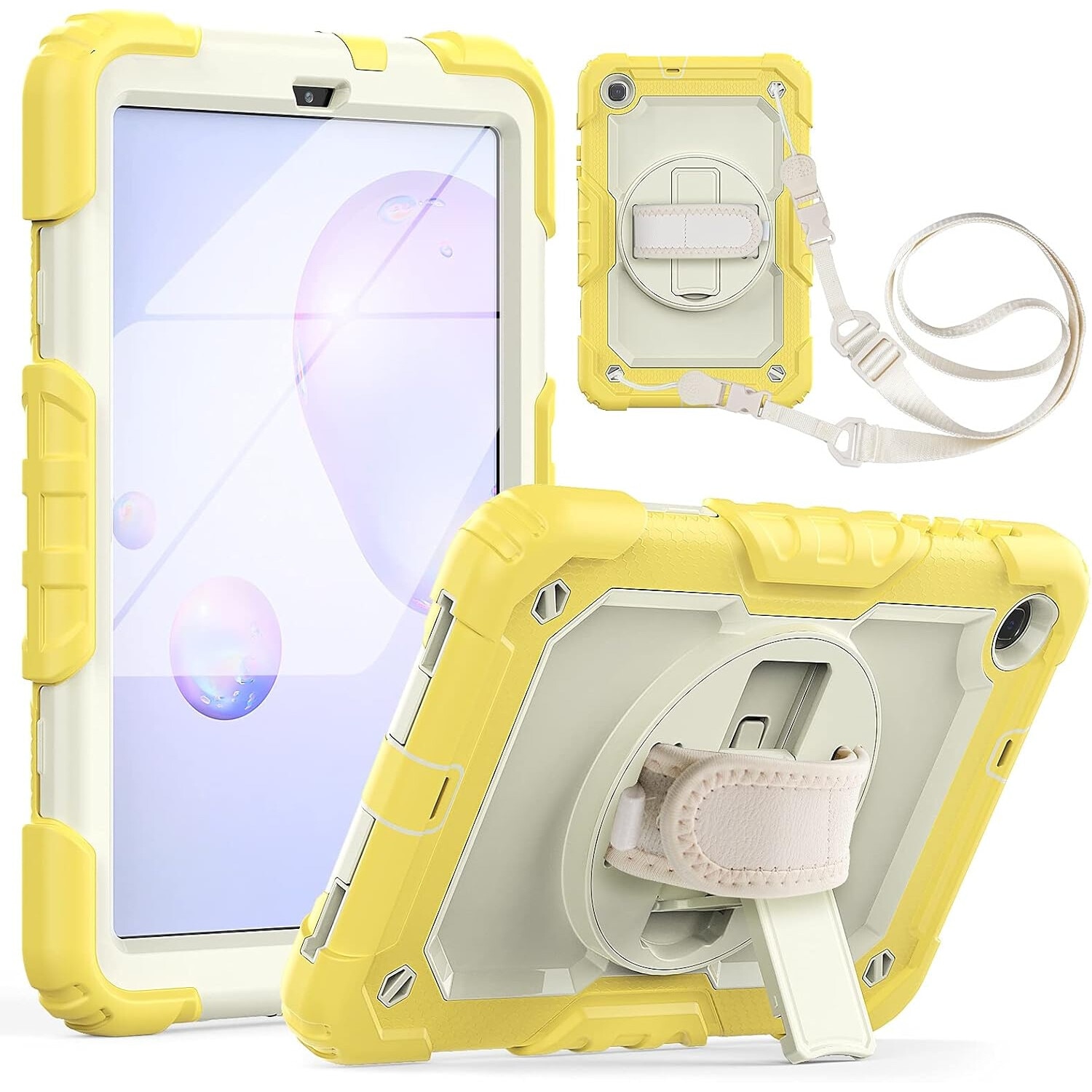 Husa tableta, Samsung Galaxy Tab A7 10.4", 3 straturi, suport rotativ 360°, galben