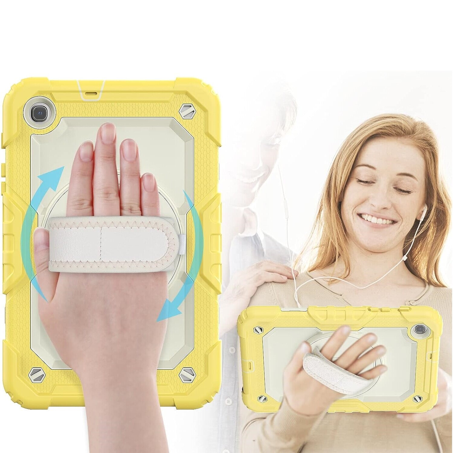 Husa tableta, Samsung Galaxy Tab A7 10.4", 3 straturi, suport rotativ 360°, galben