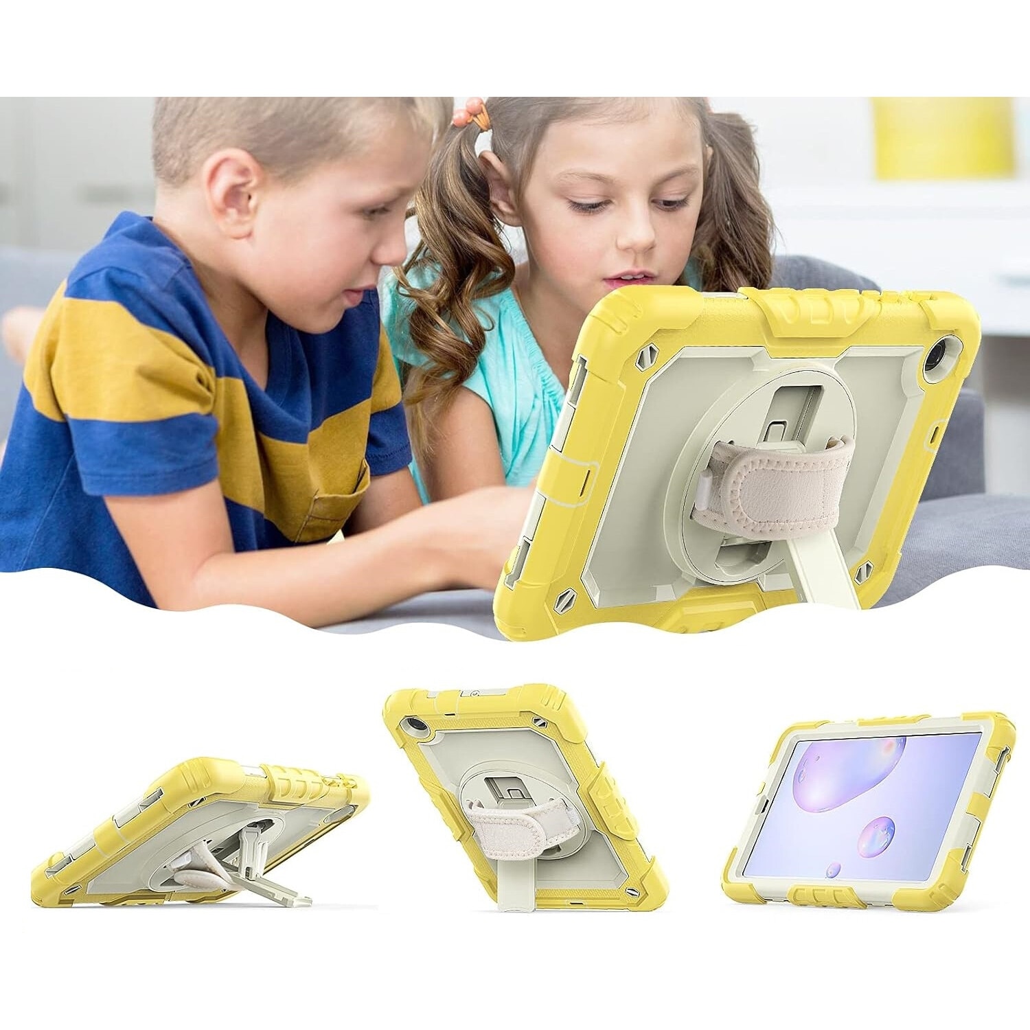 Husa tableta, Samsung Galaxy Tab A7 10.4", 3 straturi, suport rotativ 360°, galben
