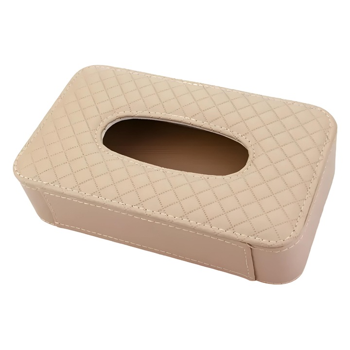 Cutie pentru servetele auto premium, din materiale de calitate, marime universala, prindere cu elastic si clips, culoare bej, practica in masina AleFla Eshop