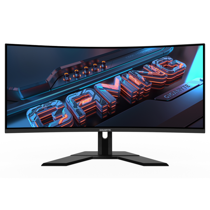 GIGABYTE G34WQCP játékmonitor, 34", VA, UHD, 3440 x 1440, 180 Hz, HDMI, kijelzőport, ívelt, hangszórók, 1 ms, fekete