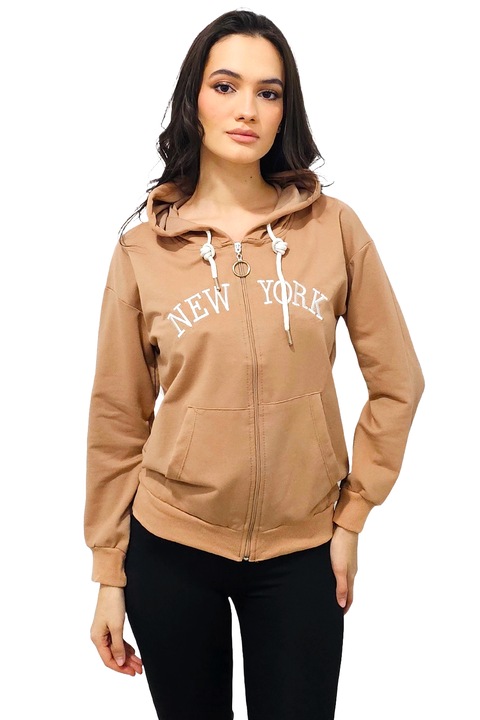 Дамски суичър AMYR в Ню Йорк, с памук и затваряне с цип, Бежов