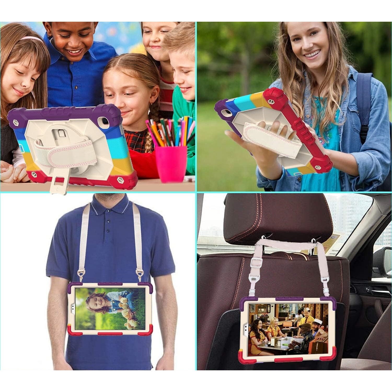 Husa tableta cu suport si curea, pentru Samsung Galaxy Tab A7 Lite 8,7", multicolor, 3 straturi