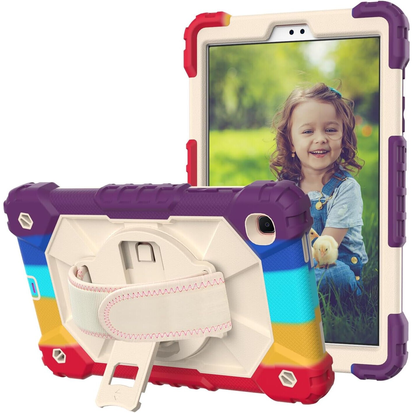 Husa tableta cu suport si curea, pentru Samsung Galaxy Tab A7 Lite 8,7", multicolor, 3 straturi