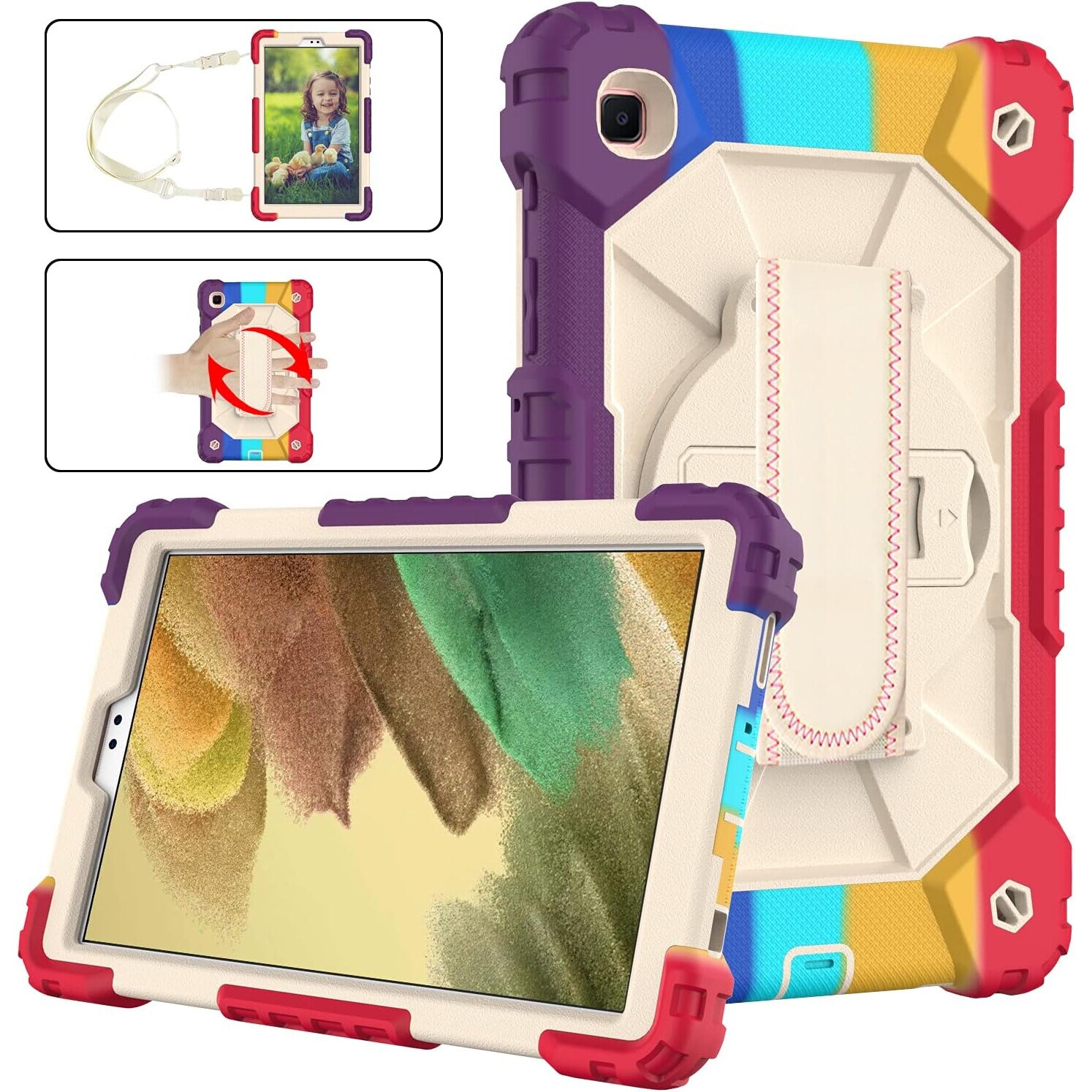 Husa tableta cu suport si curea, pentru Samsung Galaxy Tab A7 Lite 8,7", multicolor, 3 straturi