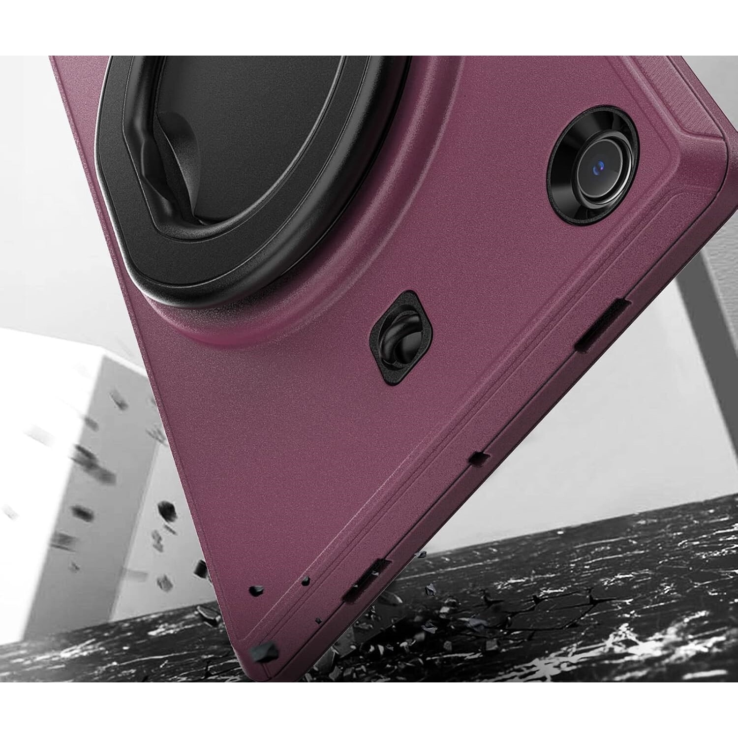 Husa tableta cu suport rotativ, 10,5", bordo, trei straturi de protectie