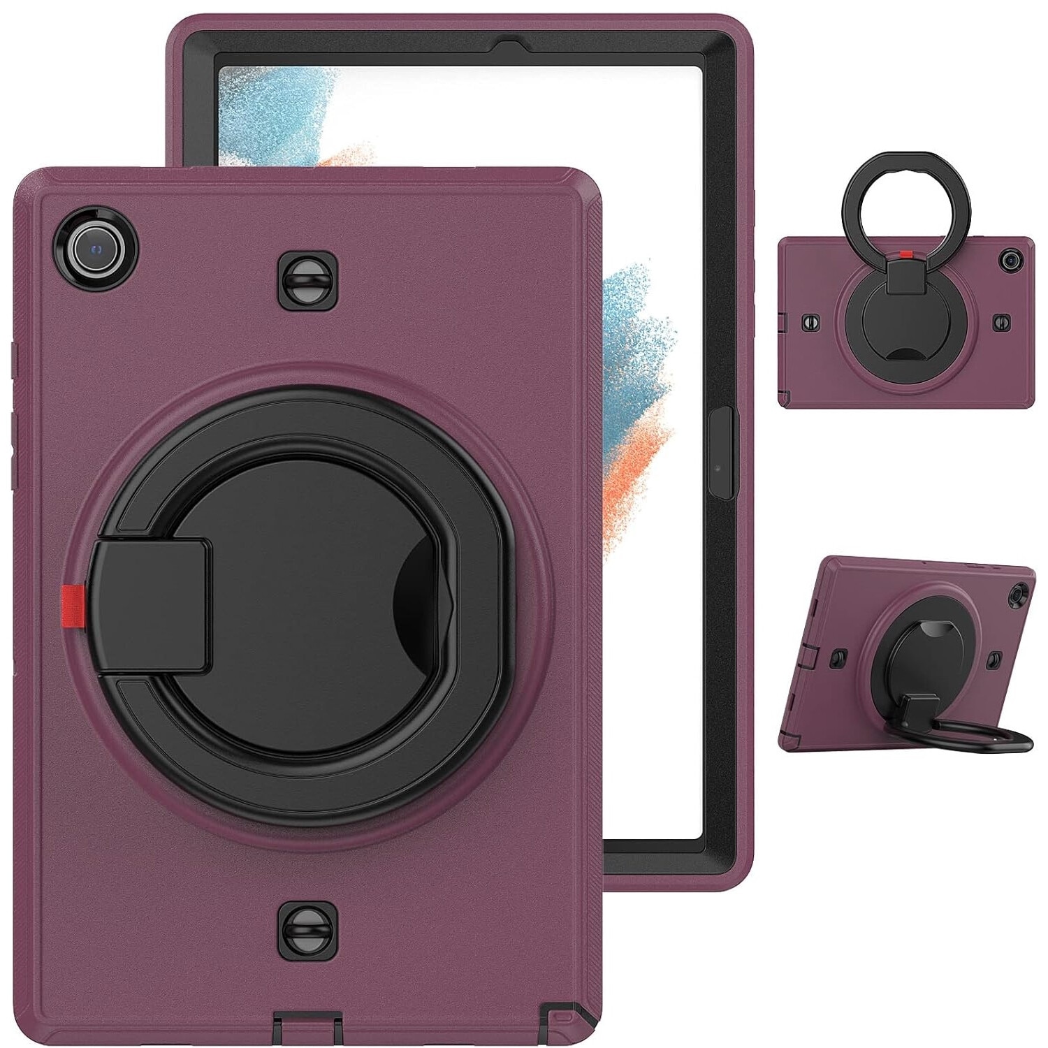 Husa tableta cu suport rotativ, 10,5", bordo, trei straturi de protectie